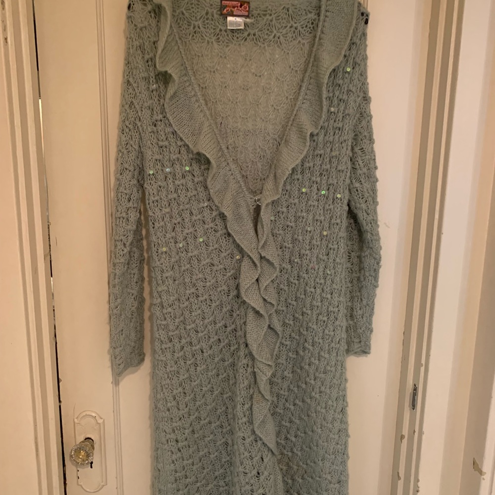 April Cornell Light blue with sequins Long cardigan